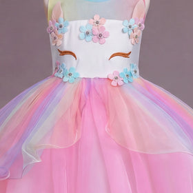 Girls Pink Floral Applique Sleeveless Fit & Flare Party Wear Dress Party Dresses