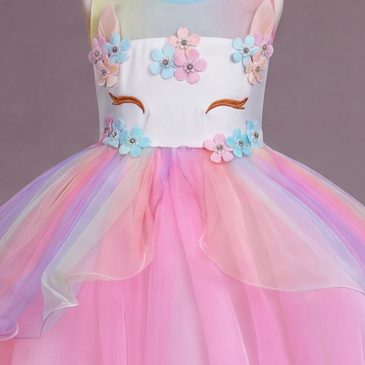 Girls Pink Floral Applique Sleeveless Fit & Flare Party Wear Dress Party Dresses