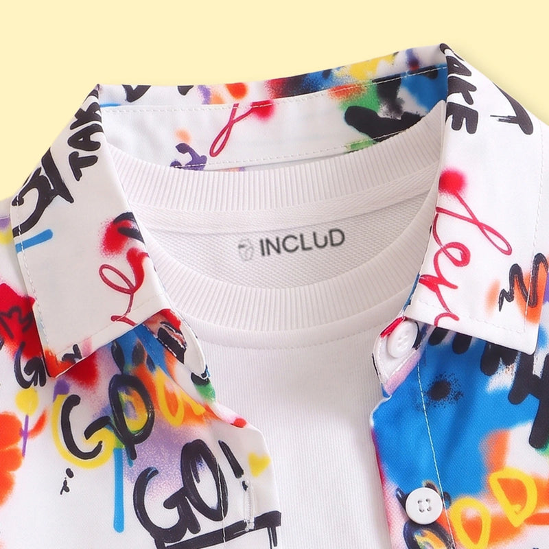Girls Multicolor Typography Print Long Sleeve Shirt Shirts