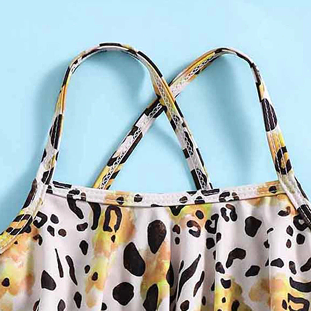 Girls Yellow Leopard Print Top With Briefs Swimwear Sets Sets