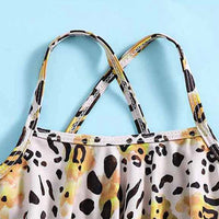 Girls Yellow Leopard Print Top With Briefs Swimwear Sets Sets