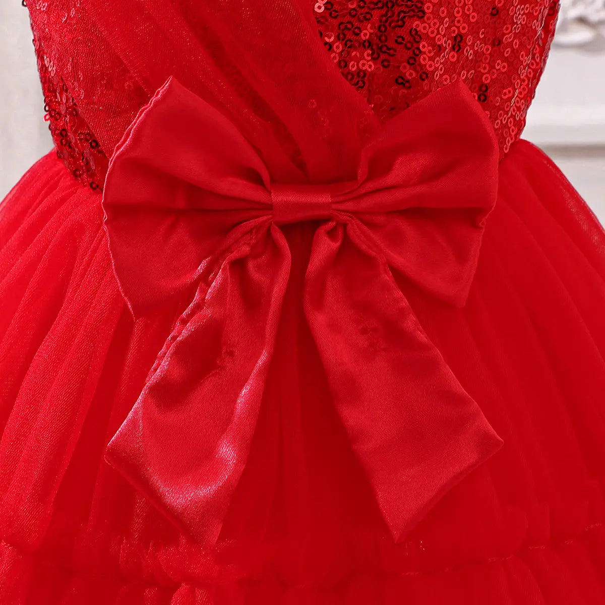 Girls Red Sequined Fit & Flare Party Wear Dress Party Dresses