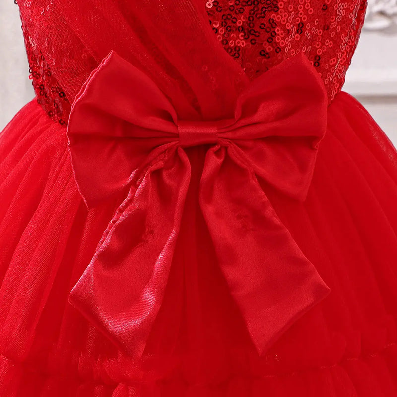 Girls Red Sequined Fit & Flare Party Wear Dress Party Dresses