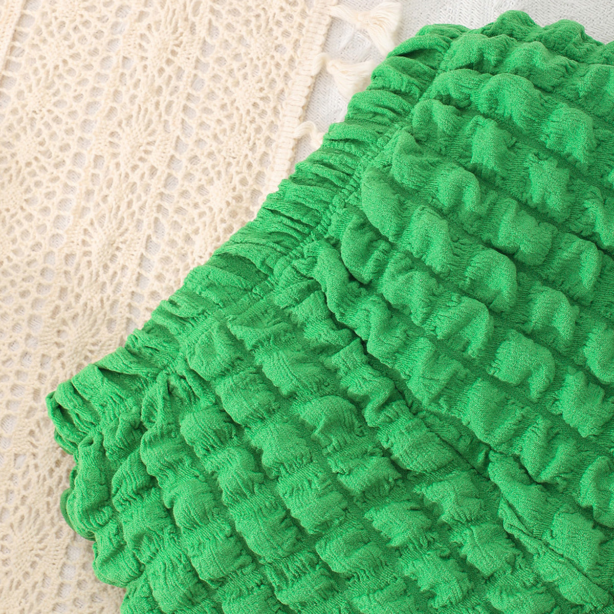 Girls Green Waffle Textured Shirt with Shorts Set Sets