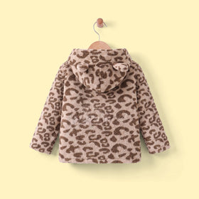 Girls Brown Leopard Print Hooded Zipper Jacket Coats & Jackets