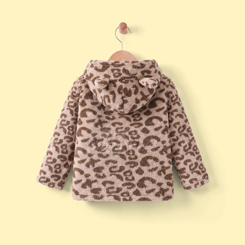 Girls Brown Leopard Print Hooded Zipper Jacket Coats & Jackets