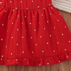 Girls Red Floral Print Flutter Sleeve Fit & Flare Dress Casual Dresses