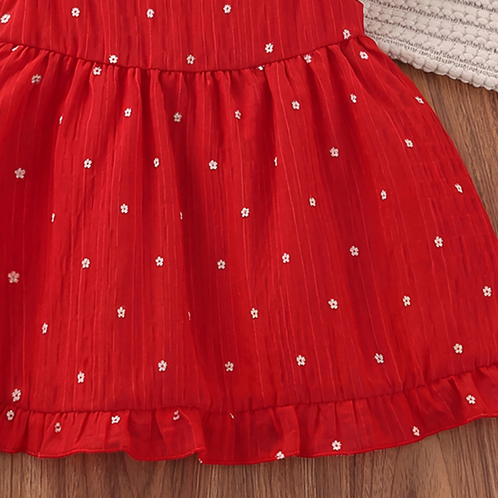 Girls Red Floral Print Flutter Sleeve Fit & Flare Dress Casual Dresses