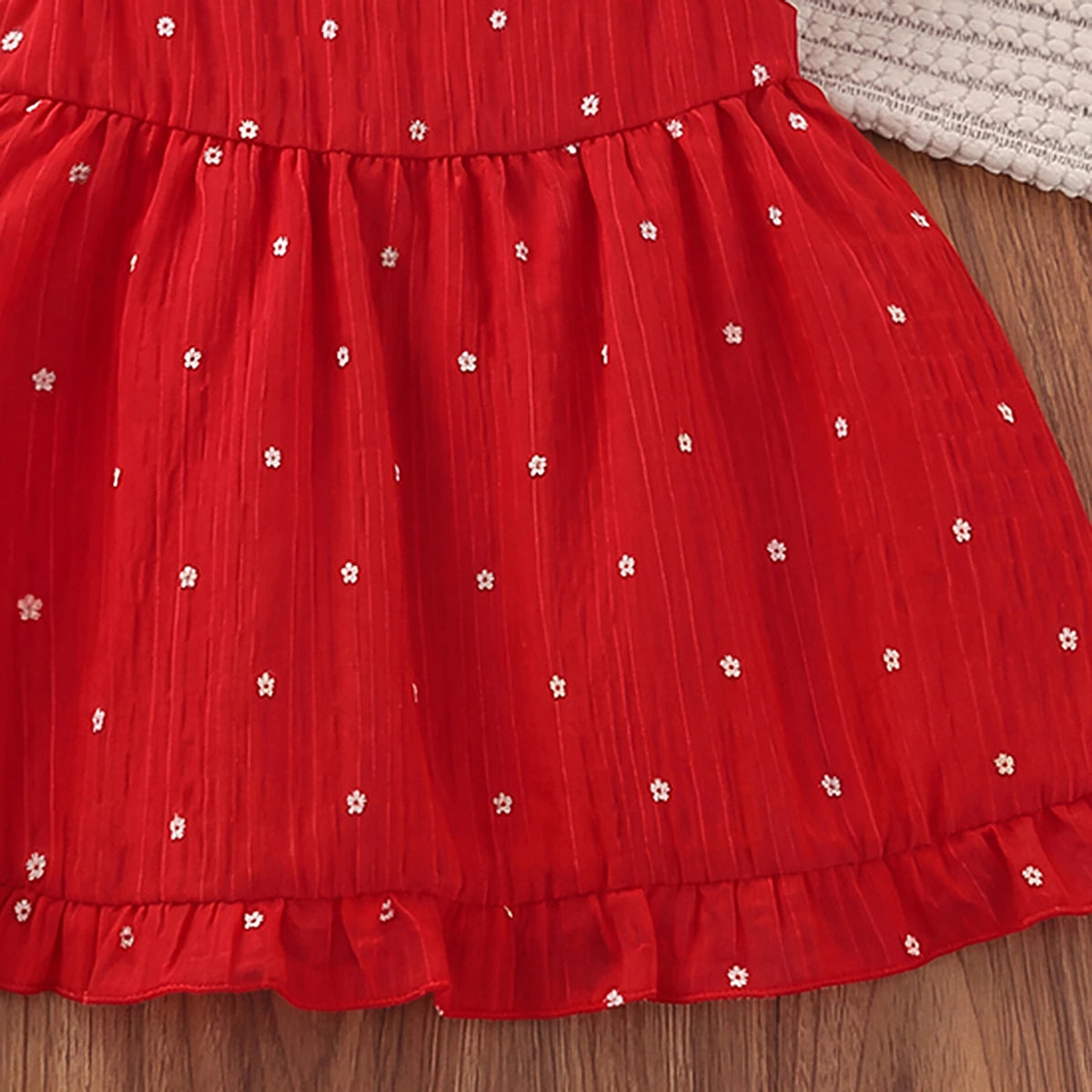 Girls Red Floral Print Flutter Sleeve Fit & Flare Dress Casual Dresses
