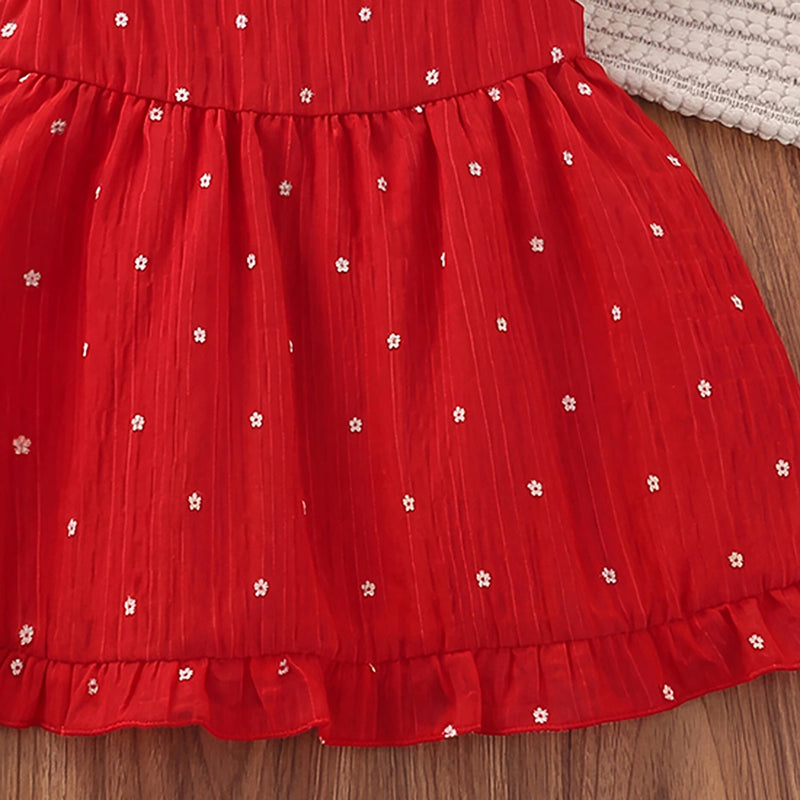 Girls Red Floral Print Flutter Sleeve Fit & Flare Dress Casual Dresses