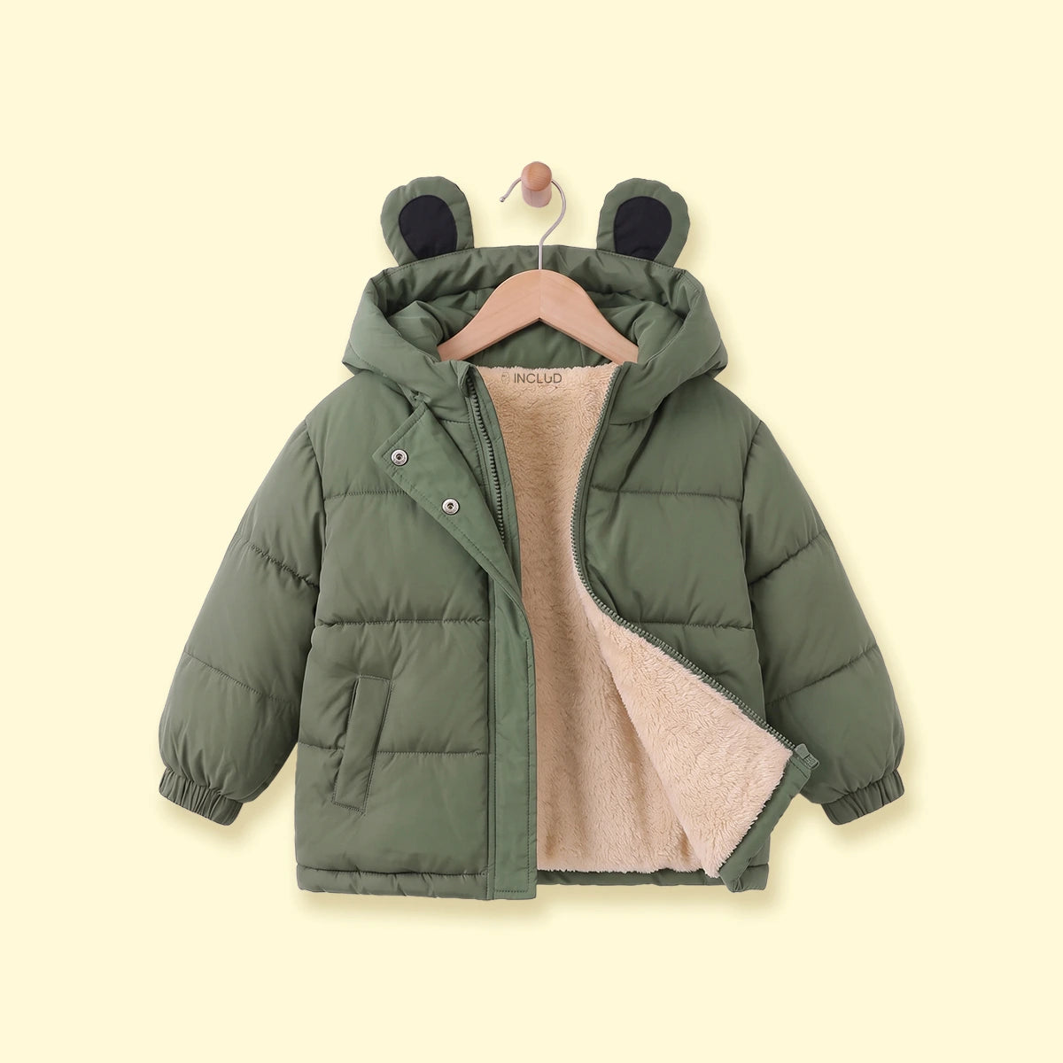 Boys Army Green Fleece-Lined Hooded Puffer Jacket Coats & Jackets Army Green 1-2 Y