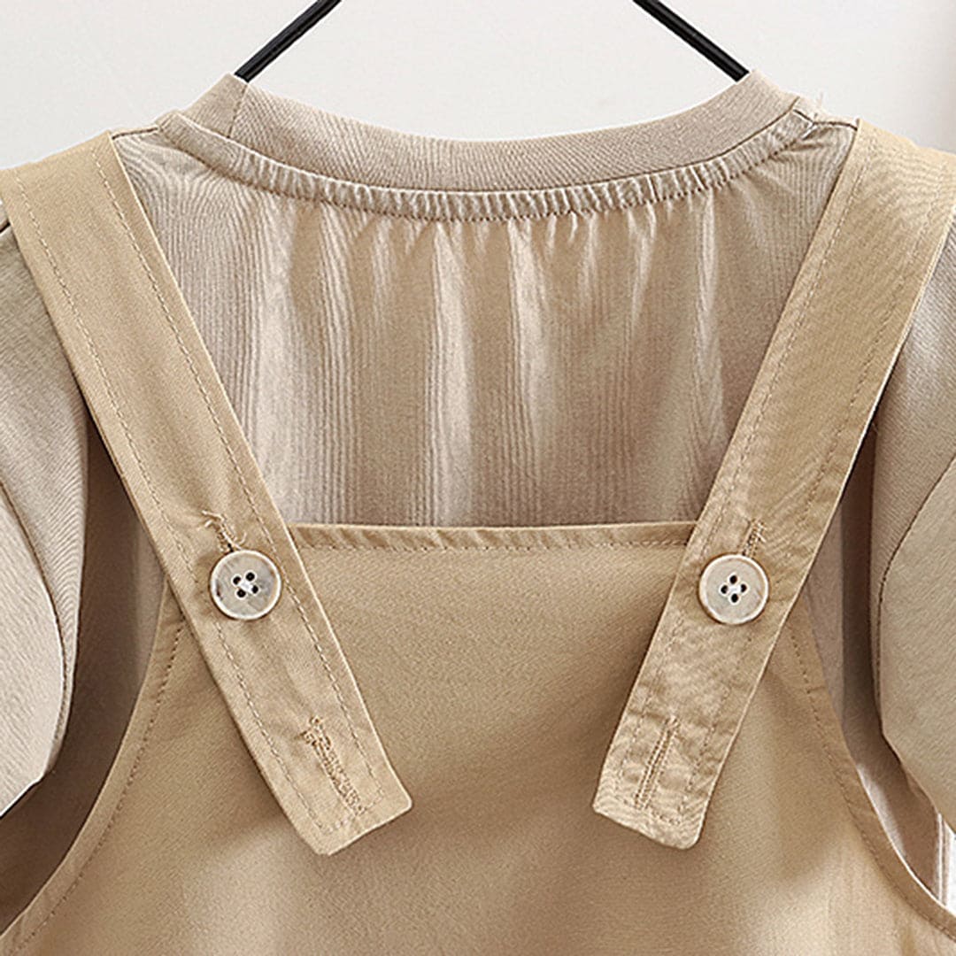 Boys Khaki Short Sleeve T-Shirt With Short Length Dungaree 2 pc. Sets   
