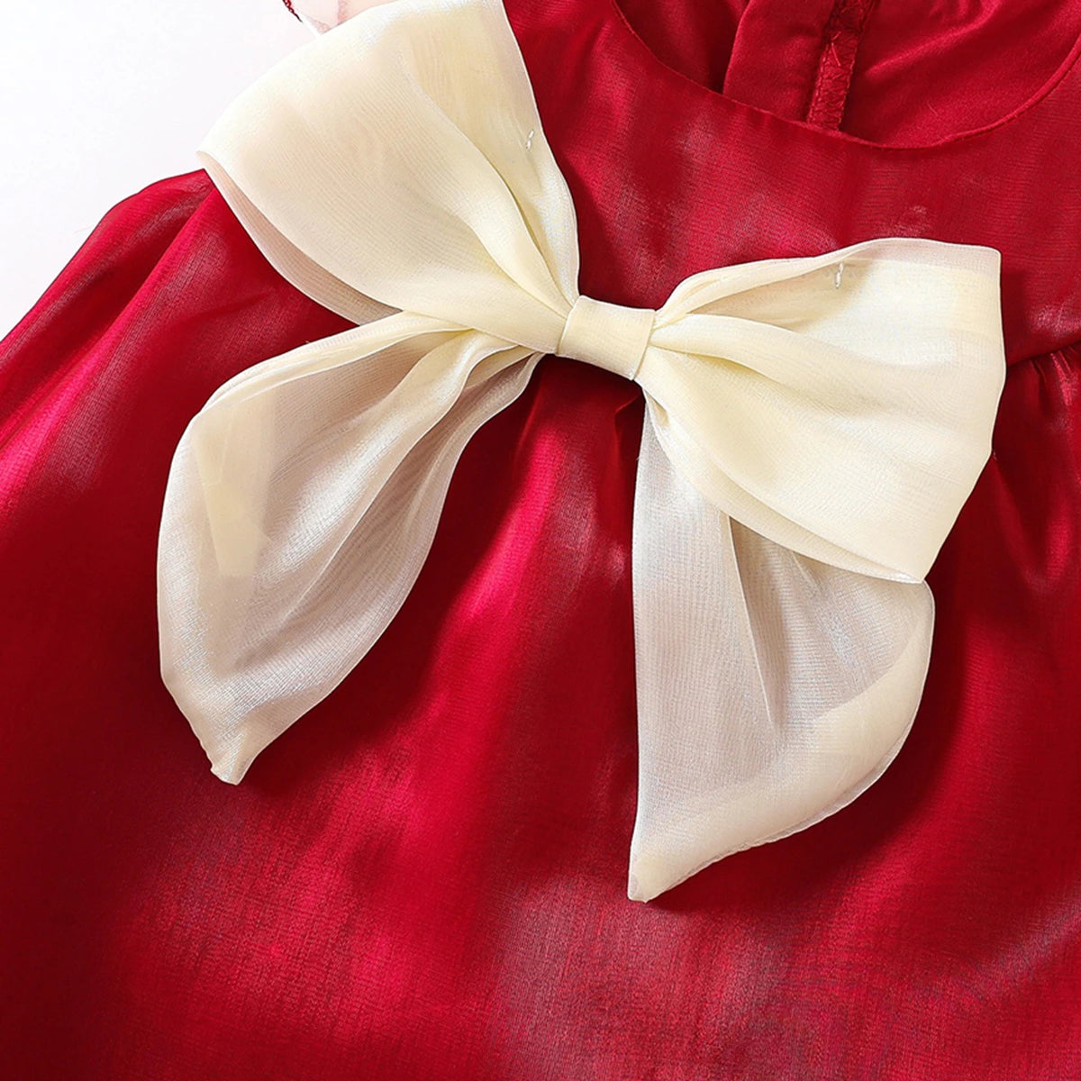 Girls Red Bow Applique A-line Dress Casual Dresses