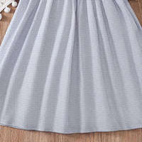 Girls Light Blue Checked Puff Sleeve A-line Dress Casual Dresses