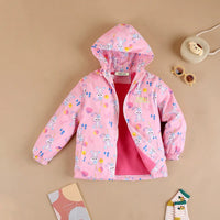 Girls Pink Rabbit Cartoon Printed Hooded Zipper Jacket Coats & Jackets