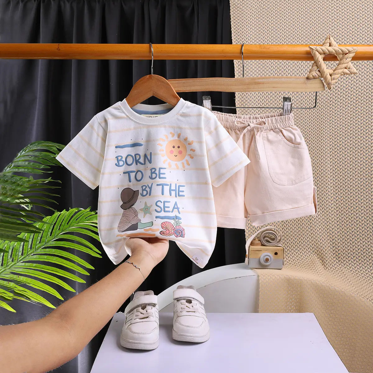 Boys Off White Stripes Typographic Printed T-Shirt With Shorts Sets Sets Off White 3-6 M