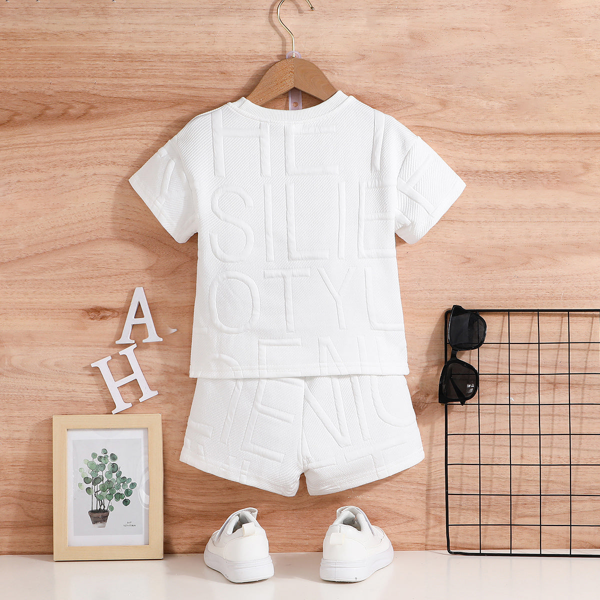 Boys White Typographic Self Designed T-Shirt With Shorts Set 2 pc. Sets