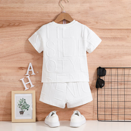 Boys White Typographic Self Designed T-Shirt With Shorts Set 2 pc. Sets