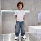 Boys Blue Typographic Patch Pocket Loose Fit Denim Jeans