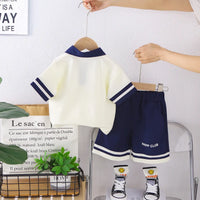 Boys Off White Typographic Printed Polo T-Shirt With Elasticated Shorts Sets 2 pc. Sets