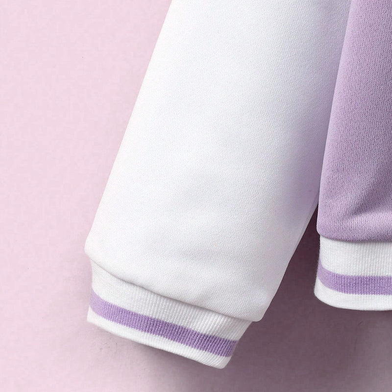 Girls Lilac Solid S Applique varsity Jacket Coats & Jackets