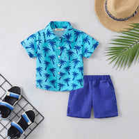 Boys Blue Tropical Print Short Sleeves Shirt With Shorts Set Sets Blue 1-2 Y