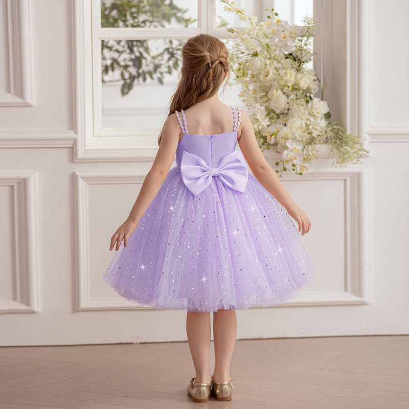 Girls Lilac Glitter Tulle Party Dress with Beaded Straps Party Dresses