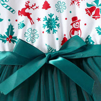 Girls Green Christmas Theme Printed Fit & Flare Dress Casual Dresses