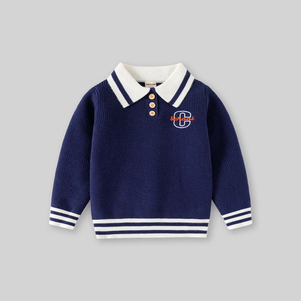 Boys Blue Self-Design Polo Sweater Sweaters & Cardigans