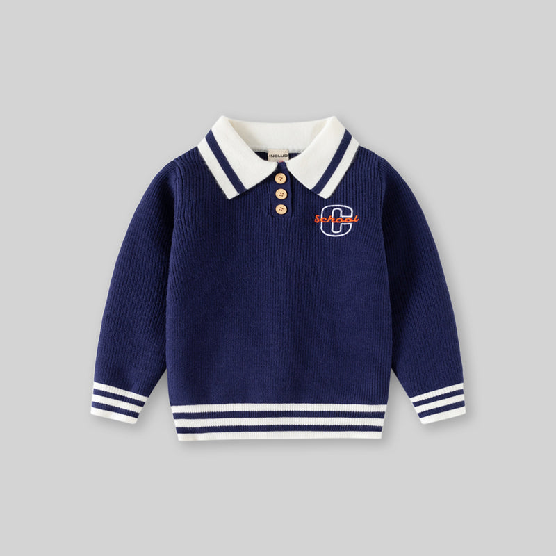 Boys Blue Self-Design Polo Sweater Sweaters & Cardigans