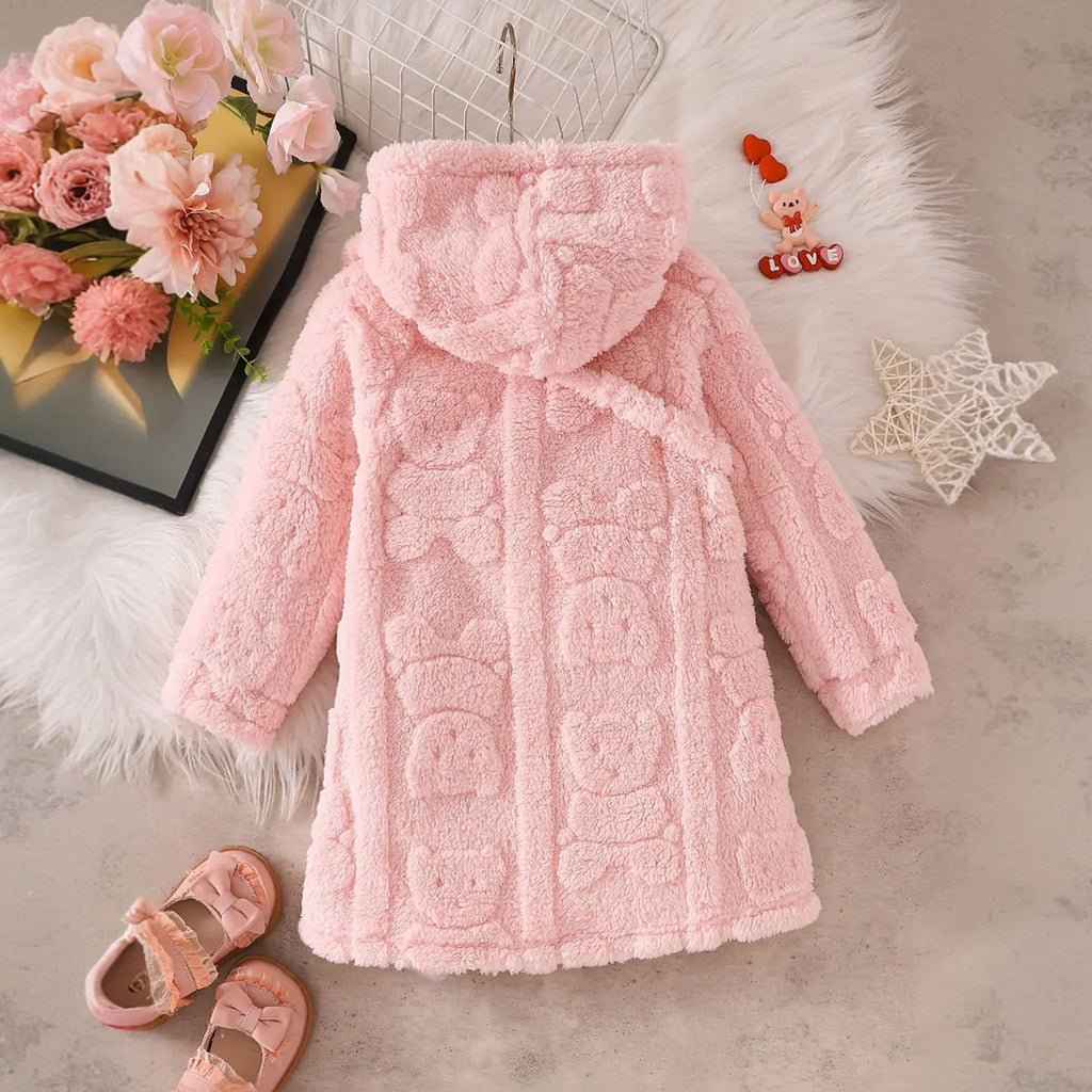 Girls Pink Self-Design Hooded A-line Dress With Sling Bag Casual Dresses