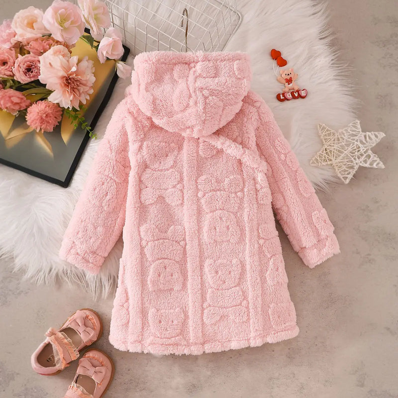 Girls Pink Self-Design Hooded A-line Dress With Sling Bag Casual Dresses