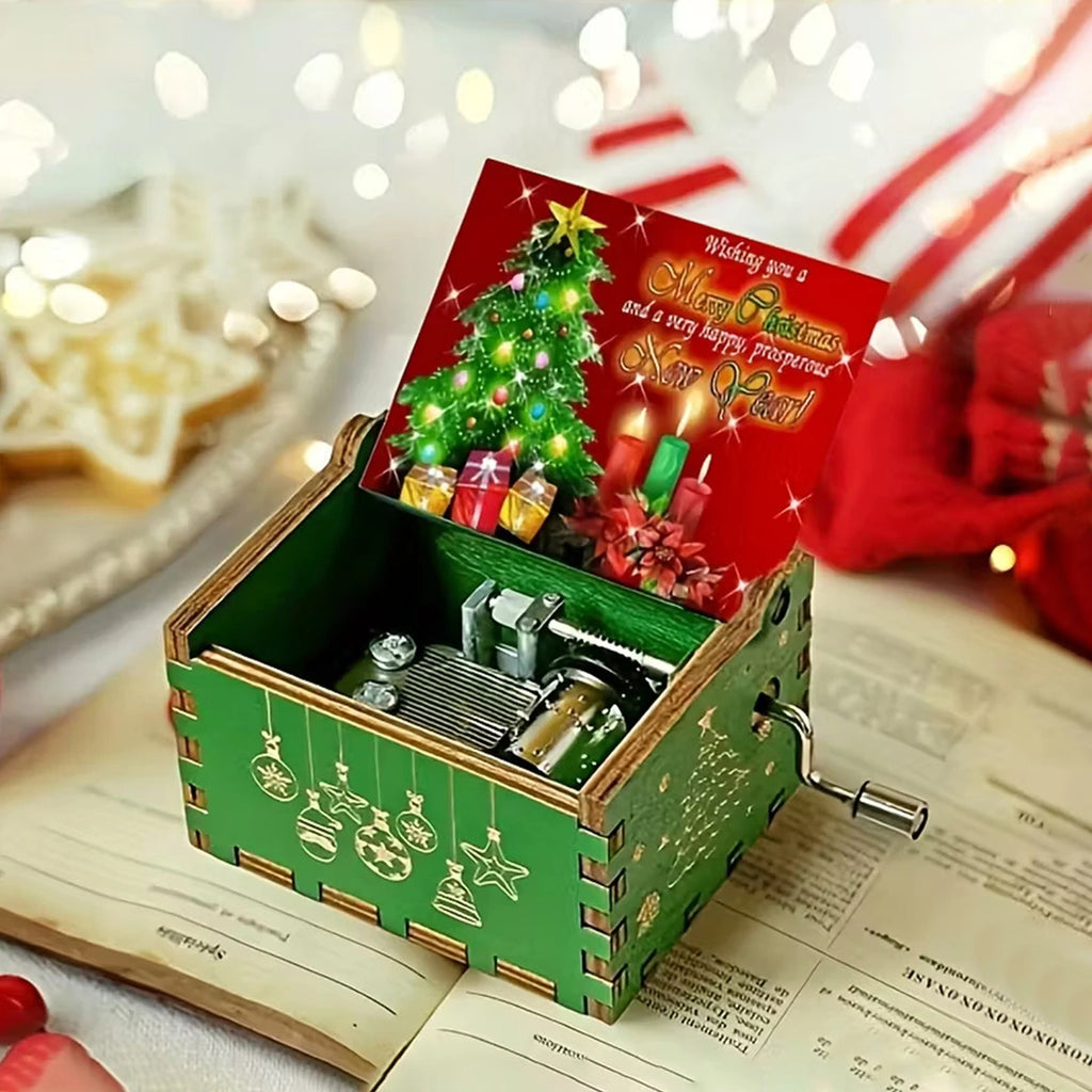 Kids Green Wooden Hand-Crank Christmas Music Box Trending Accessories
