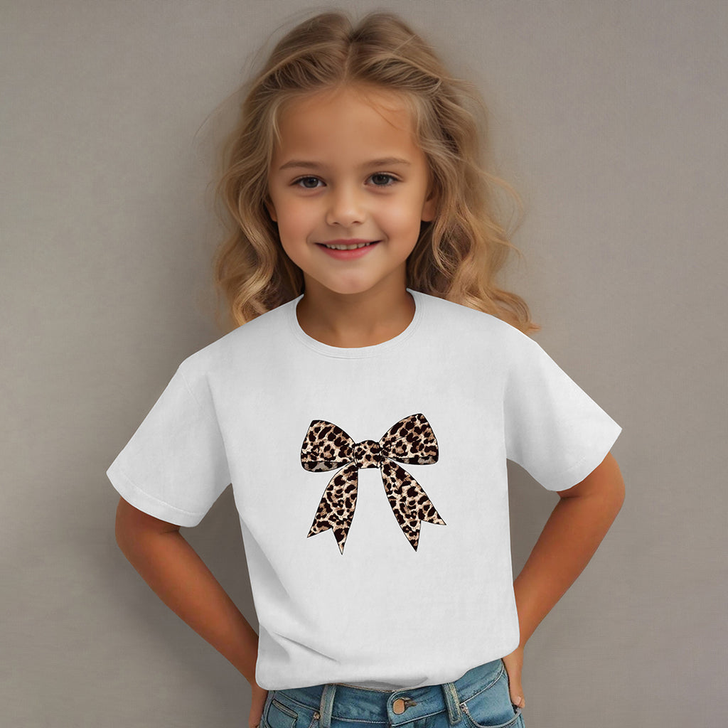 Girls White Bow Print Short Sleeve T-Shirt Tshirts
