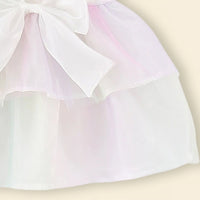 Girls White Rainbow Print Bow Applique Sleeveless Layered Dress Casual Dresses