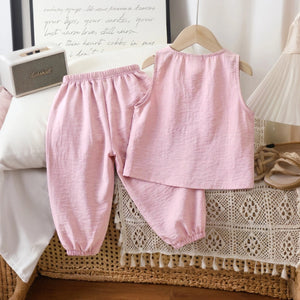 Girls Pink Bow Applique Sleeveless Top With Elasticated Pants Sets 2 pc. Sets