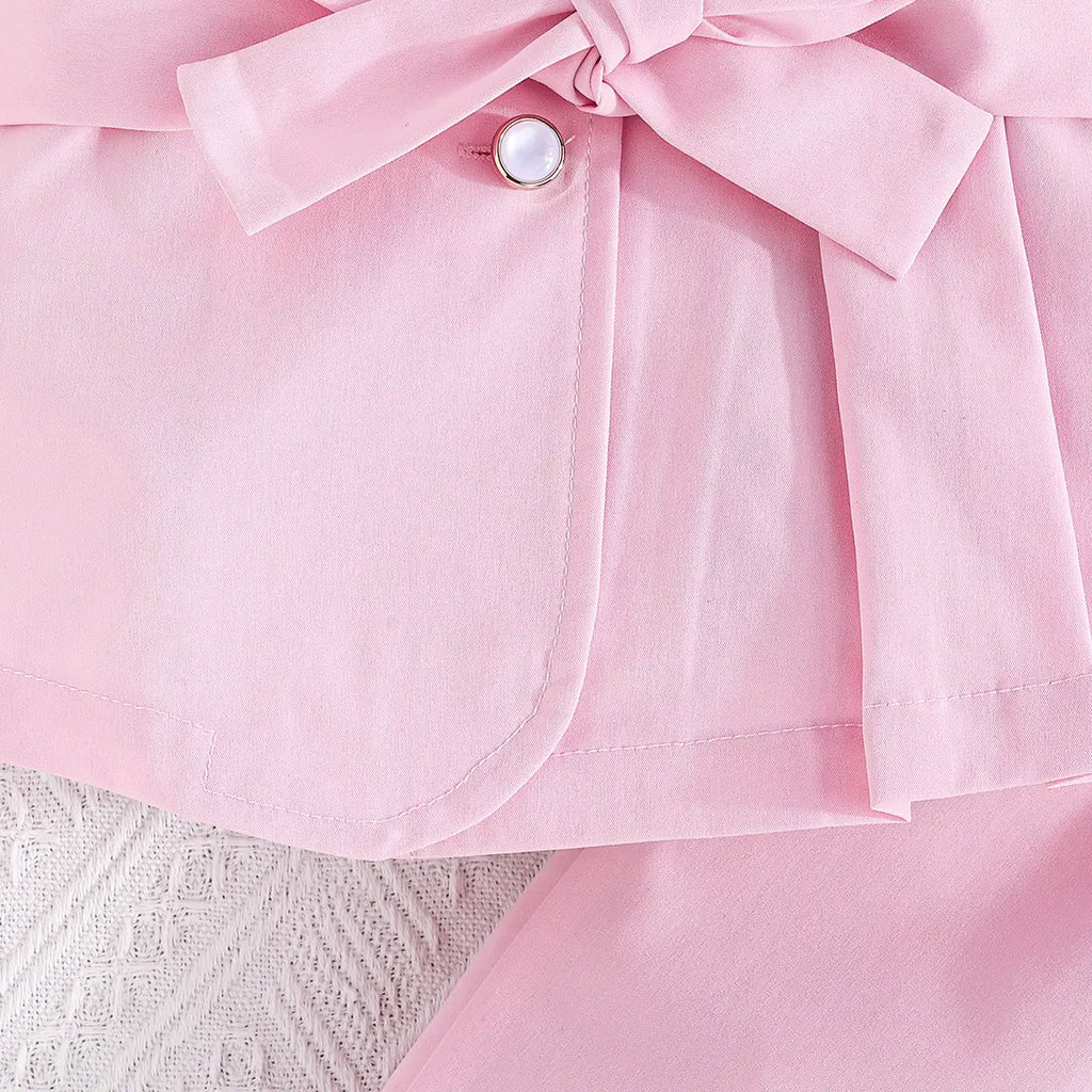 Girls Pink Solid Blazer Top With Pants Co-ord Sets Sets
