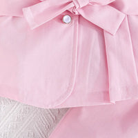 Girls Pink Solid Blazer Top With Pants Co-ord Sets Sets