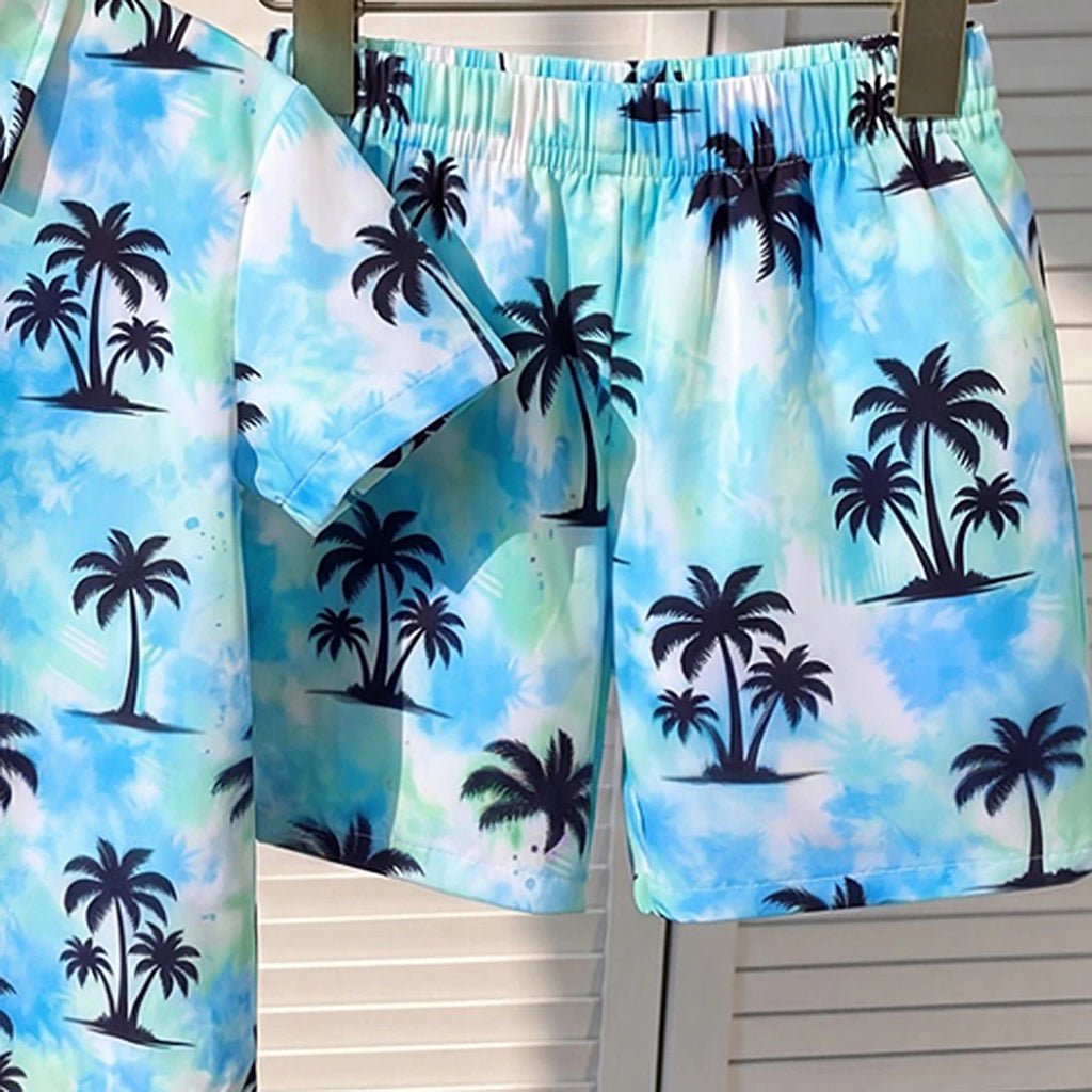 Boys Blue Tropical Print Short Sleeve Shirt With Shorts Sets 2 pc. Sets