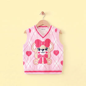 Girls Pink Bear Jacquard Sweater Vest Sweaters & Cardigans Pink 2-3 Y