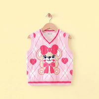 Girls Pink Bear Jacquard Sweater Vest Sweaters & Cardigans Pink 2-3 Y