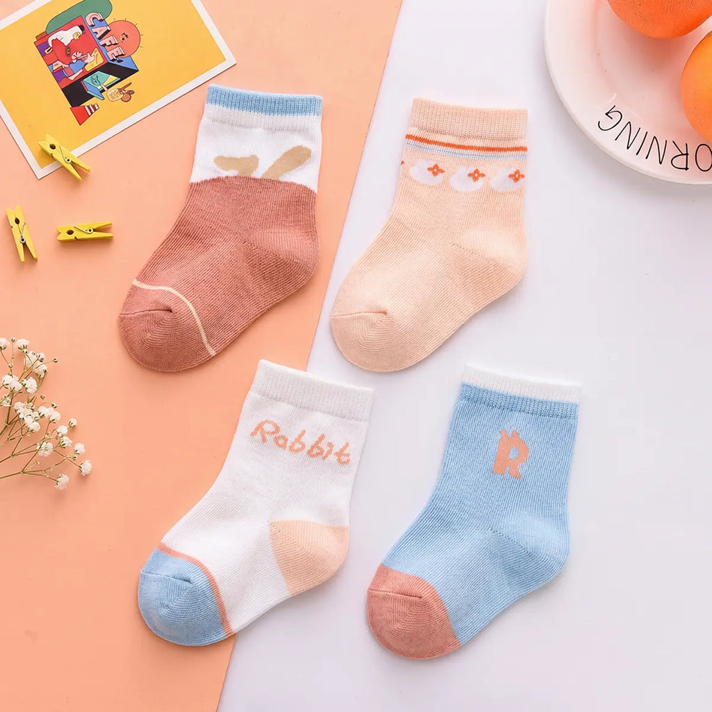 Pack of 4 Girls Multicolour Jacquard Design Ankle Length Socks Socks Multicolor 0-1 Y