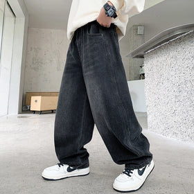 Boys Black Typographic Print Baggy Fit Denim Jeans Pants