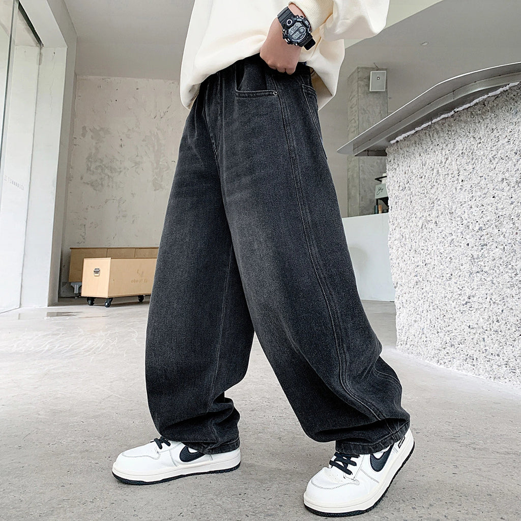 Boys Black Typographic Print Baggy Fit Denim Jeans Pants