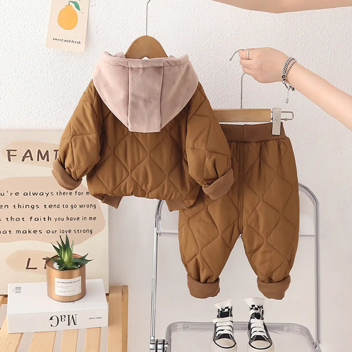 Boys Brown Self-Design Jacket With Trouser Sets 2 pc. Sets