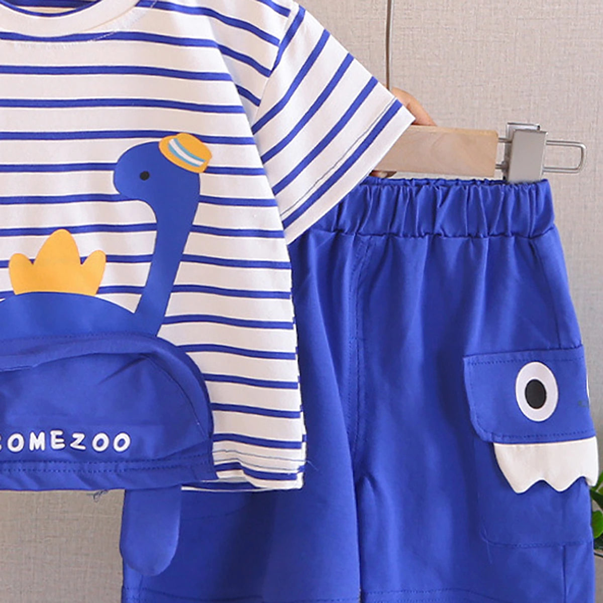 Boys Royal Blue Dinosaur Striped T-Shirt With Shorts Sets 2 pc. Sets