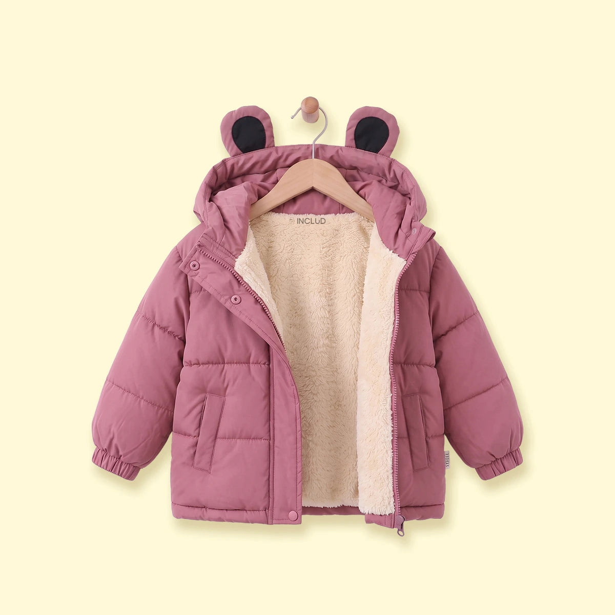 Girls Mauve Fleece-Lined Hooded Puffer Jacket Coats & Jackets Mauve 1-2 Y