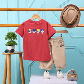 Boys Red Printed Short Sleeve T-Shirt With Elasticated Shorts Sets 2 pc. Sets