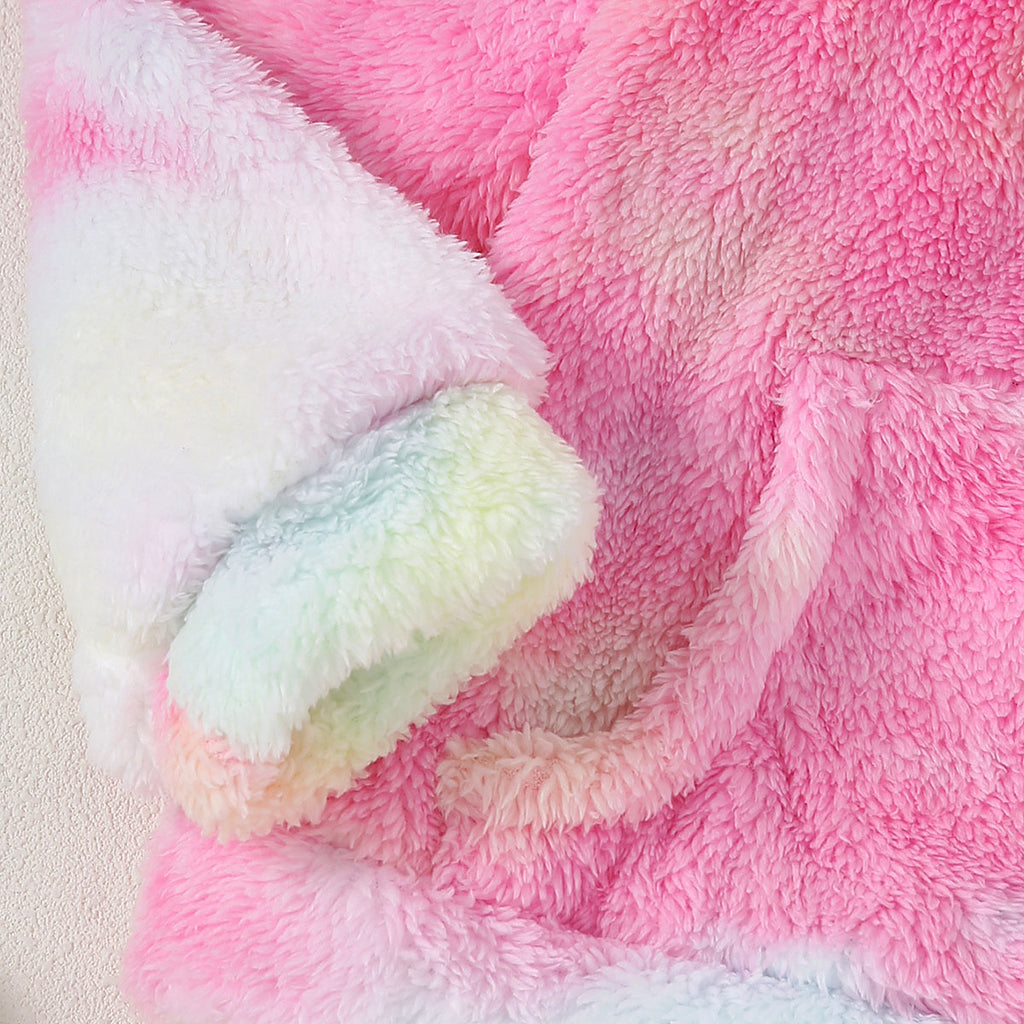 Girls Light Pink Tie Dye Printed Hooded Neck Pullover Winter Sweatshirt Sweatshirts & Hoodies