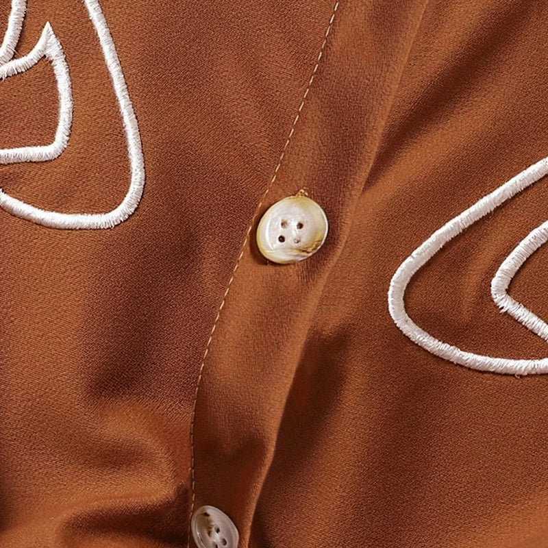 Girls Brown Embroidered Cuffed Sleeve Top Tops